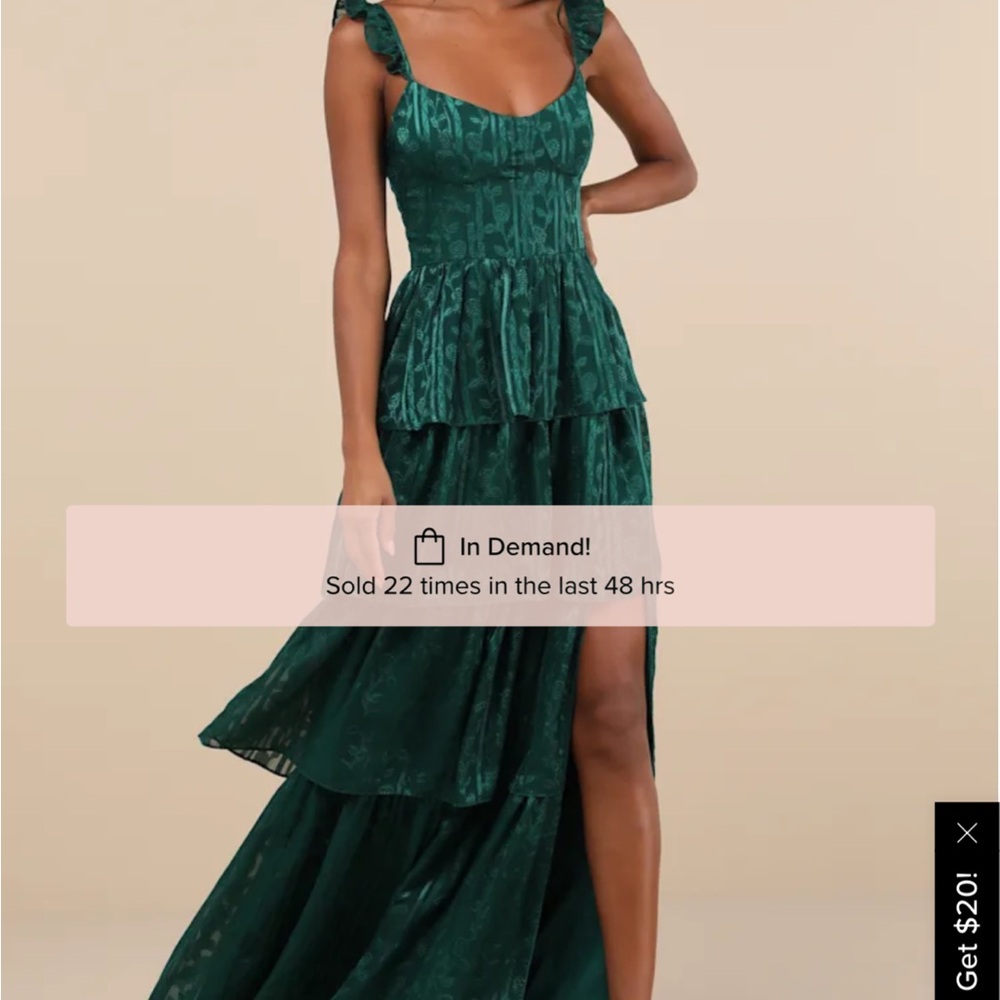 NWT Lulu’s stunning glory hunter green jacquard tiered dress XL